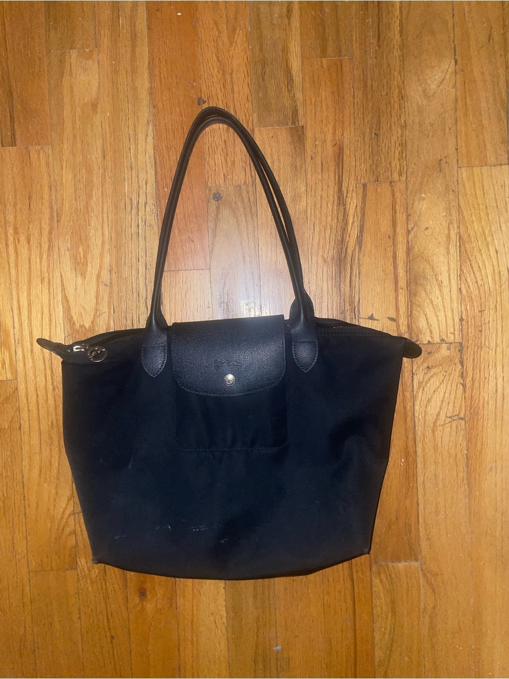 Longchamp Black Nylon Tote with Leather Trim
